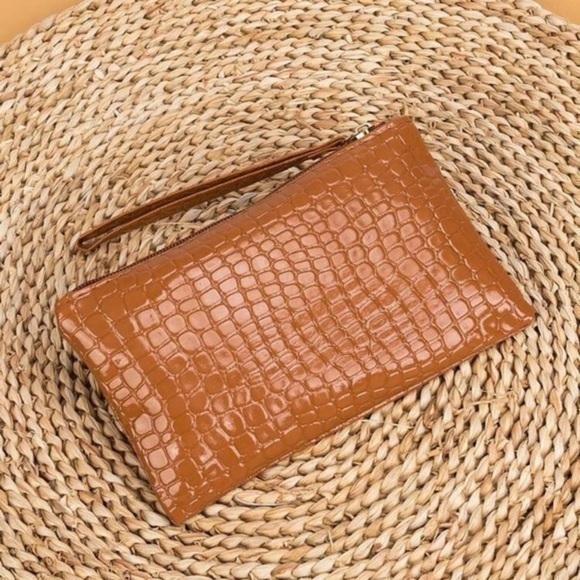 Embossed Brown Wristlet Long Wallet - Picture 4 of 6
